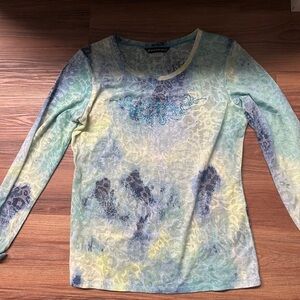 Chico's Blue and Green Long Sleeve Top Y2K beaded bedazzled details